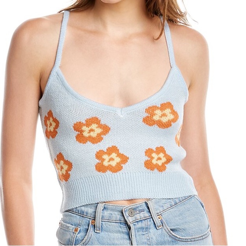 Zara Orange Flower Knit Tank Top